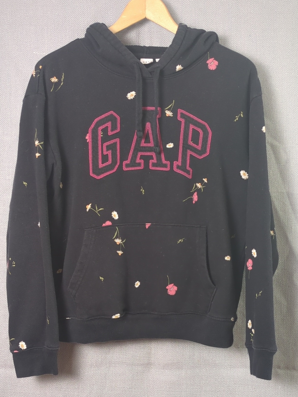 GAP Black Hoodie with Pink and White Floral Accents